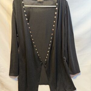 Black Open Cardigan with Studded Trim